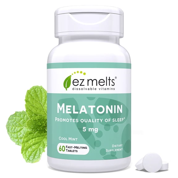 EZ Melts Dissolvable Melatonin, 5 mg, Sugar-Free, 2-Month Supply, Cool Mint-Flavored - 1 Pack