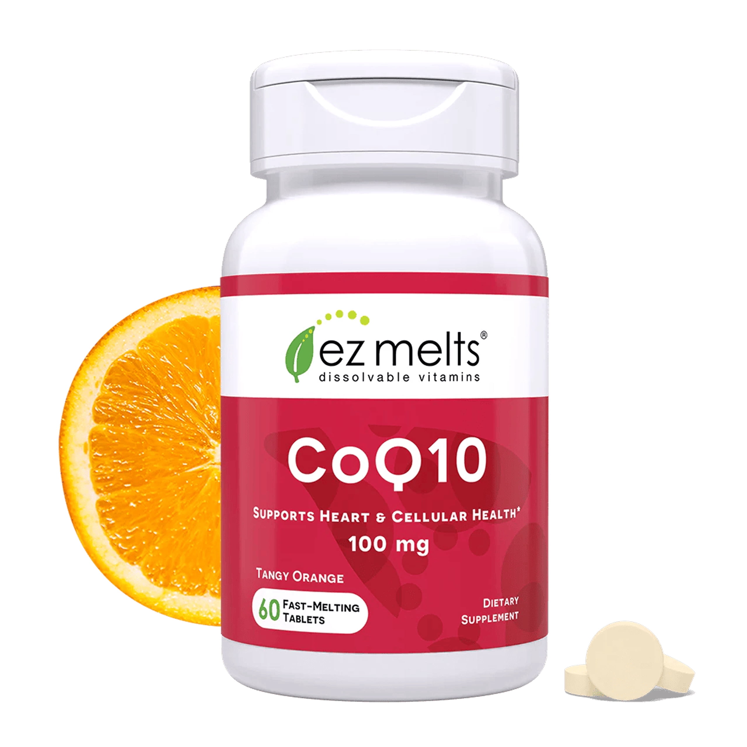 EZ Melts CoQ10 - Non-GMO Vegan Dissolvable Tablets, Tangy Orange