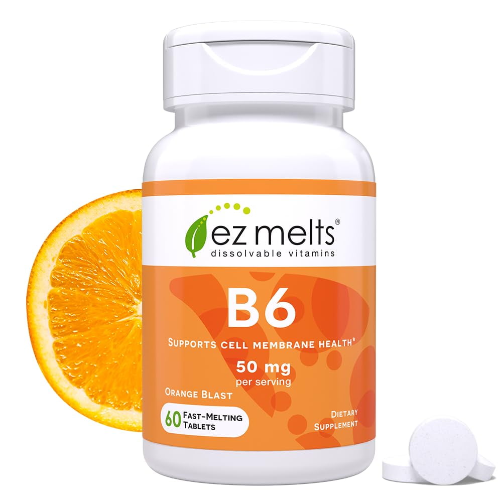 EZ Melts Dissolvable Vitamin B6 50 mg, Sugar-Free, 1-Month Supply - 1 Pack