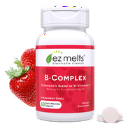 EZ Melts Sublingual Vitamin B Complex with Methylfolate for Stress and Mood Support, 9 Vital Vitamin B, 60 Tablets, Strawberry Flavored, Vegan Dietary Supplements, Dissolvable and Fast Melting
