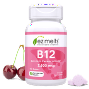 EZ Melts Sublingual Vitamin B12 with Methylcobalamin for Energy and Metabolism Support, 2500 mcg 60 Tablets, Cherry Flavored, Vegan Dietary Supplements, Dissolvable and Fast Melting