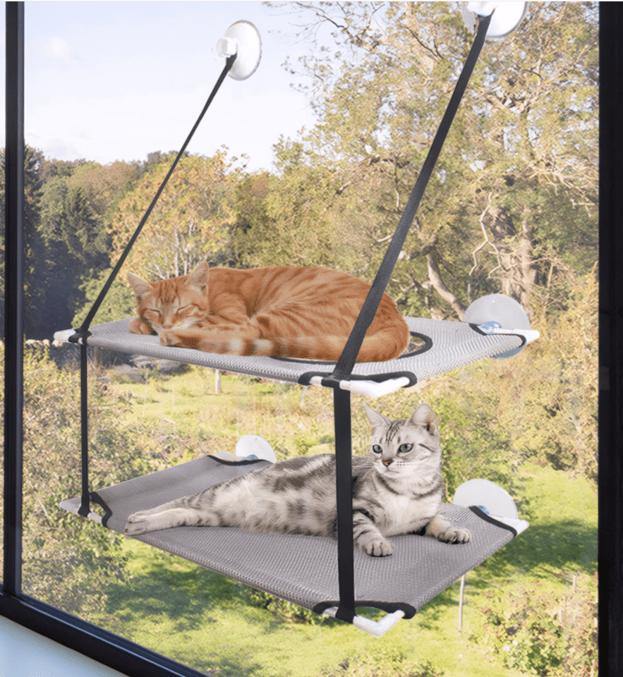 EZ Mount Window Sill Cat Bed, Cat Window Hammock, Sturdy Cat Window Perch for Large Cats, Cat Window Bed Cat Furniture, Cat Hammock for Window Cat Perch Cat Shelf - Double Stack Gray