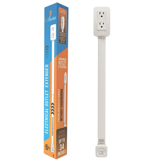 EZ Outlet Electrical Outlet Extender. Access Hard-to-Reach Outlets! Extends 22-34", USB-A & USB-C Ports, Phone Charging Ledge, ETL Listed. Socket Plug