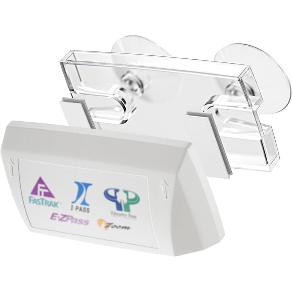 EZ Pass Holder for Windshield - Universal Toll Pass Transponder Mount | No Adhesive Suction Cup & Mounting Strip Combo | Fits EZ Pass Mini, I-Pass, SunPass, FasTrak for All Major US Toll Tags