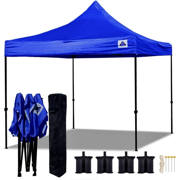 EZ Pop Up Canopy Tent Instant Shelter w Wheel Bag + 4 Sand Bags - 10'x10' Blue - D Model