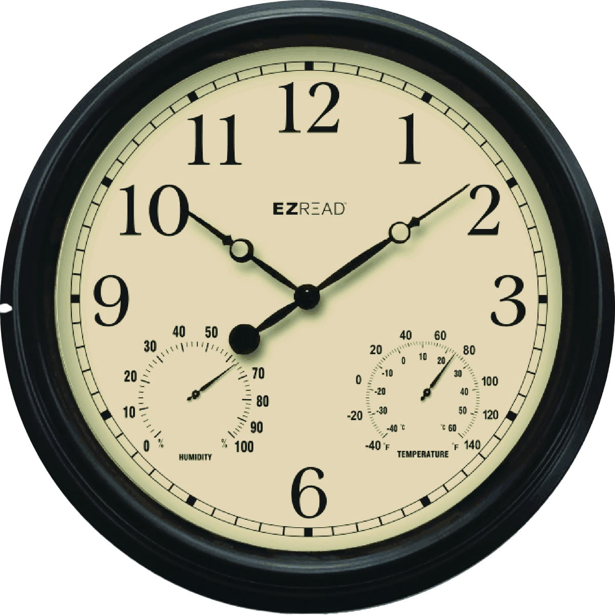 EZRead EZ Read 15 In. Indoor/Outdoor Wall Clock with Thermometer & Hygrometer - Black — Residential Use, Standard Application