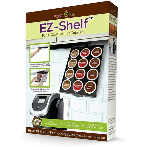 EZ-Shelf Coffee Pod Storage Holder for Keurig K Cup Capsules Easily Stores Under Cabinet