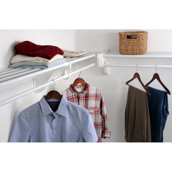 EZ Shelf - DIY Closet Organizer Kit - Expandable to 12.2 ft. of Hanging & Shelf Space - White