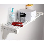 EZ Shelf DIY Expandable Closet Shelf - 21.5" - 32.25" - White - Mounts to Back Wall Floating with 2 End Brackets - Easy to Install - Strong - Wire Shelving Alternative - Wall Mounted Hanging Shelf
