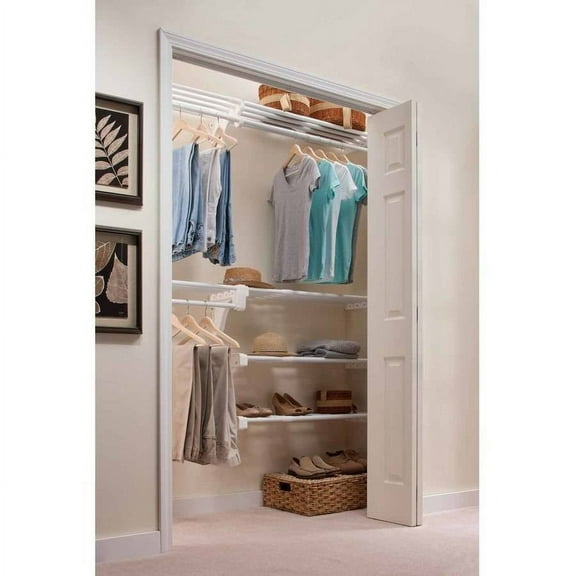 EZ Shelf Reach-In Closet Kit, Up to 10.1' of Hanging and 20' of Shelf Space, White