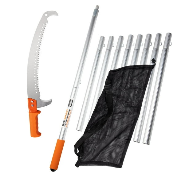 14-Inch Lightweight Manual Pruning Saw with 21-Foot Extension Pole – Tree Pruner & Pole Saw Blade with Sharpened Hook Ends – Tree Trimming Saw, Branch Cutter, Garden Tool