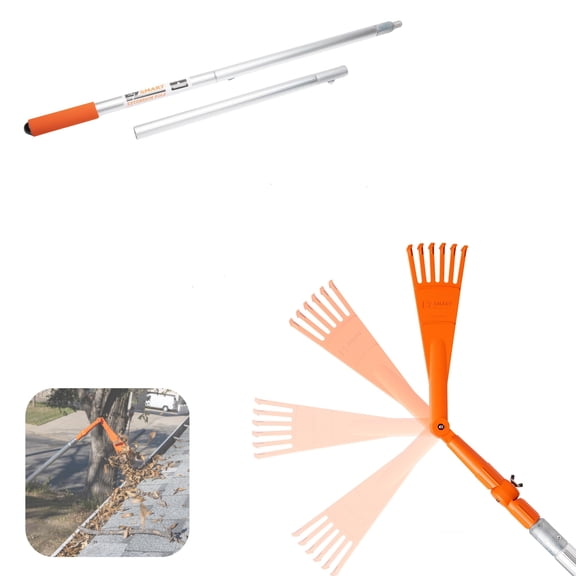 EZ Smart Mini Gutter Rake - 5 ft Pole - Clean Gutters Without a Ladder