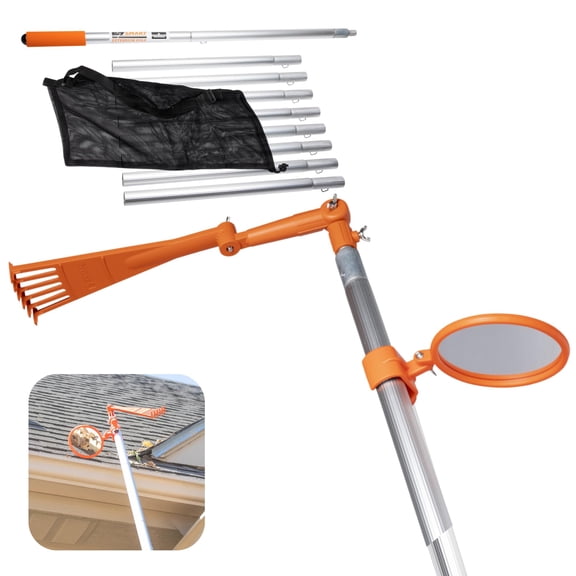 EZ Smart Mini Rake & Inspection Mirror Gutter Cleaning Kit 8.25 ft Pole