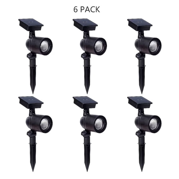 Yards & Beyond Solar Powered LED Landscape Accent Spot Lights, Black, Warm White, 30 Lumens, Weather-Resistant, Easy Install, 6-Pack