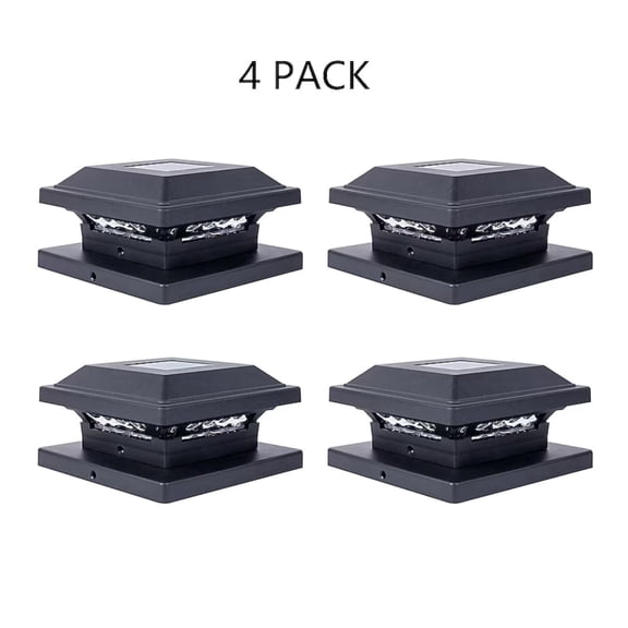 Yards & Beyond Solar Powered Black LED Solar Landscape Post Cap Light with Plastic Lens, 5 Lumens, 4 pack
