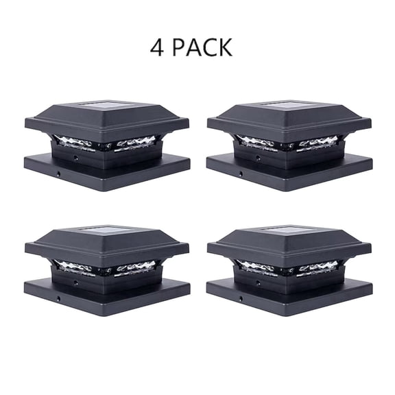 Yards & Beyond Solar Powered Black LED Solar Landscape Post Cap Light with Plastic Lens, 5 Lumens, 4 pack