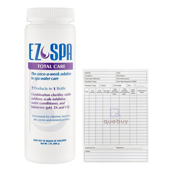 EZ Spa Total Care 2 lb + QueBuy Pool Log Book - Weekly Hot Tub & Spa Water Treatment Blend