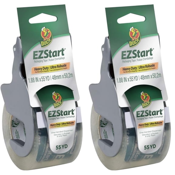 EZ Start Packaging Tape, Single Roll with Dispenser, Clear Packing Tape for Mailing, Moving, Shipping & Storage, Quiet Easy Start Tape for Boxes & Shipping | Pack of 2