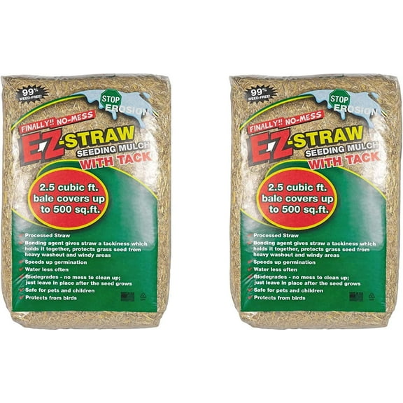 EZ-Straw Seeding Mulch with Tack - Biodegradable Organic Processed Straw  2.5 CU FT Bale Covers up to 500 sq. ft. 2 Pack