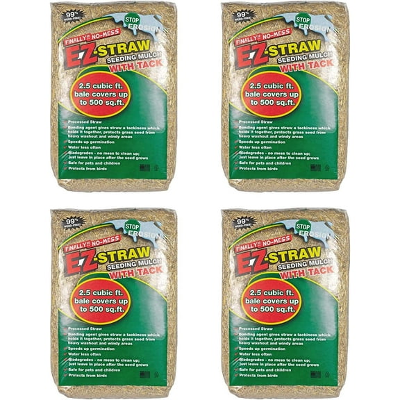EZ-Straw Seeding Mulch with Tack - Biodegradable Organic Processed Straw  2.5 CU FT Bale Covers up to 500 sq. ft. 4 Pack