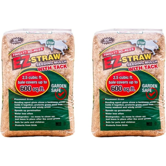 EZ-Straw Seeding Mulch with Tack - Biodegradable Processed Straw ? 2.5 CU FT Bale (Covers up to 500 sq. ft.) (2 Pack)