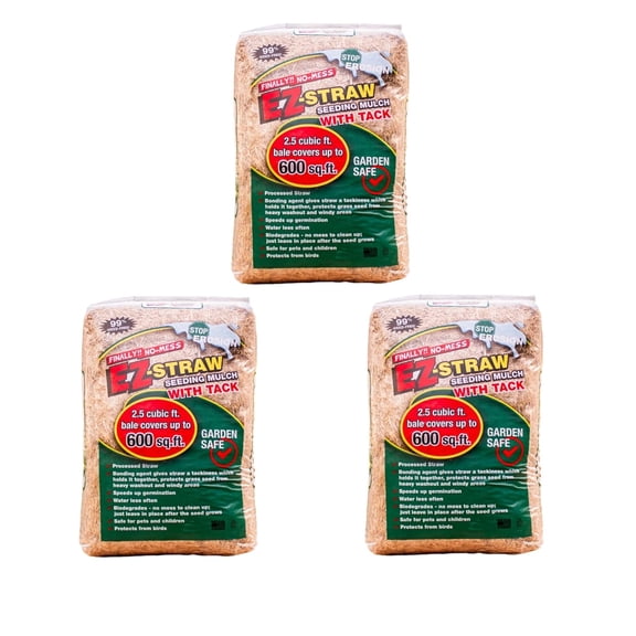 EZ-Straw Seeding Mulch with Tack - Biodegradable Processed Straw ? 2.5 CU FT Bale (Covers up to 500 sq. ft.) (3 Pack)