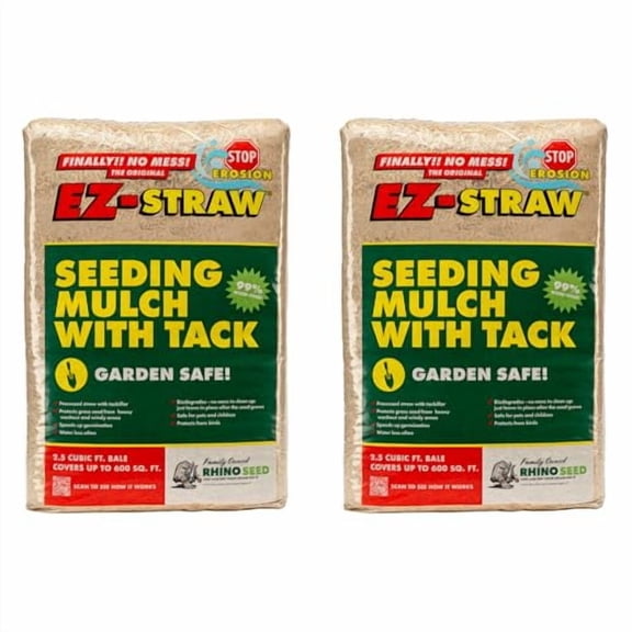 EZ-Straw Seeding Mulch with Tack - Biodegradable Processed Straw, 2.5 cu. ft. Bale (Covers up to 600 sq. ft.), 2 Pack