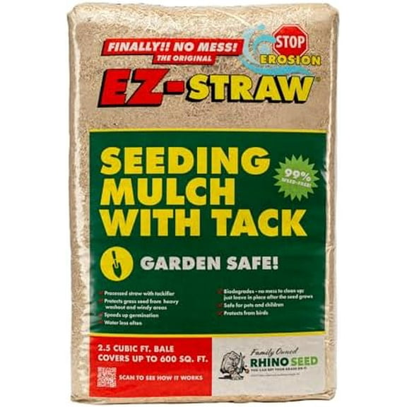 EZ-Straw Seeding Mulch with Tackifier - Biodegradable Processed Straw a 2.5 CU FT Bale (Covers up to 600 sq. ft.)
