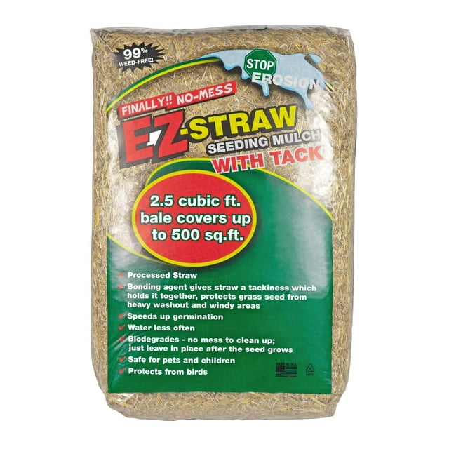 EZStraw Natural Seeding Mulch with Tackifier for Garden & Yard 2.5