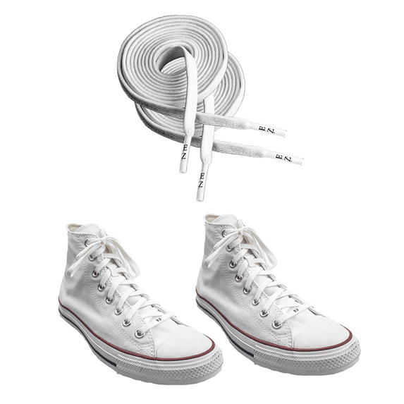 EZ Stretch Slip-On Shoe Laces, Elastic Flat Stretch Shoe Laces, 54in Length, White