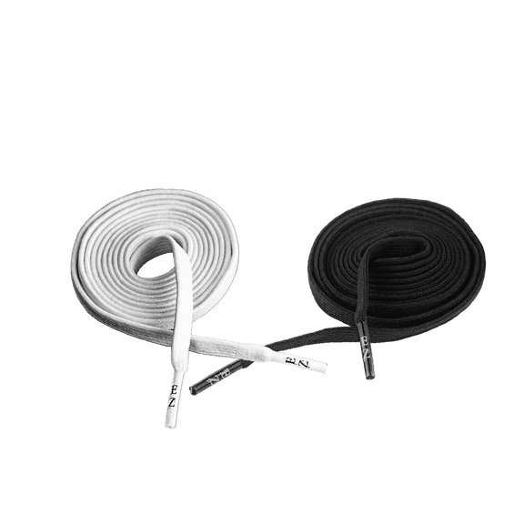 EZ Stretch Slip-On Shoe Laces, Elastic Flat Stretchy Laces, 54in Length, Black & White