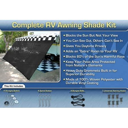 EZ Travel Collection Black RV Awning Shade Complete Kit 10' X 16' Sun Shade Canopy Shelter
