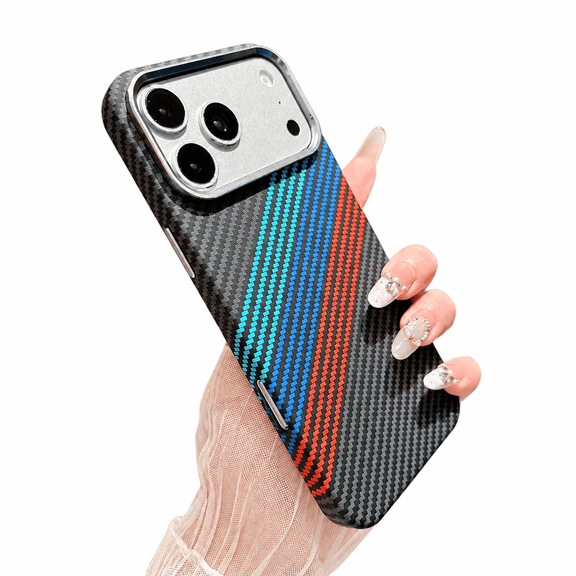 EZ-VTM For iPhone 17 MagSafe Compatible Carbon Fiber Case with Strong Magnetic Ring, Wireless Charging Friendly Slim Cover, Black Diagonal Stripes