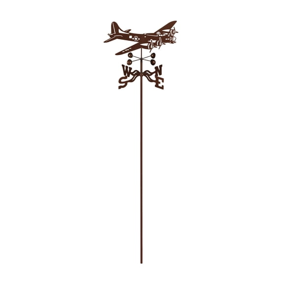 EZ Vane B-17 Airplane Weathervane — Garden Mount, Wind Cups, Antique Copper Finish, Steel with Durable Triple Powder Coating, Handcrafted in USA