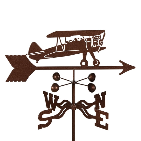 EZ Vane Bi-Plane Weathervane — Post Mount, Wind Cups, Antique Copper Finish, Steel with Durable Triple Powder Coating, Handcrafted in USA