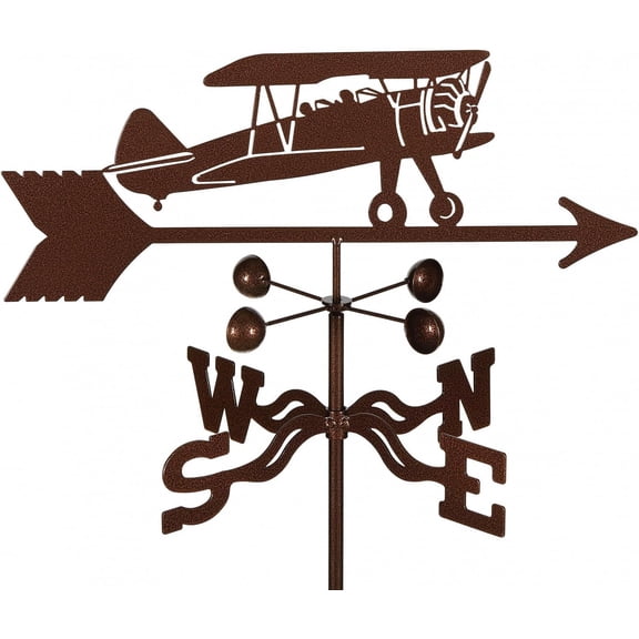 EZ Vane Biplane Airplane Weathervane — Roof Mount, Wind Cups, Antique Copper Finish, Steel with Durable Triple Powder Coating, Handcrafted in USA