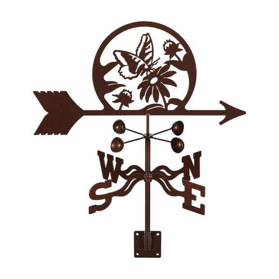 EZ Vane Butterfly & Flowers Weathervane — Post Mount, Wind Cups, Antique Copper Finish, Steel with Durable Triple Powder Coating, Handcrafted in USA