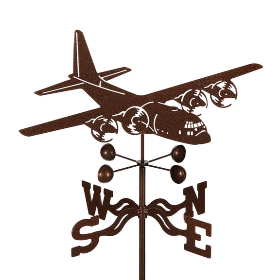 EZ Vane C-130 Airplane Weathervane — Garden Mount, Wind Cups, Antique Copper Finish, Steel with Durable Triple Powder Coating, Handcrafted in USA