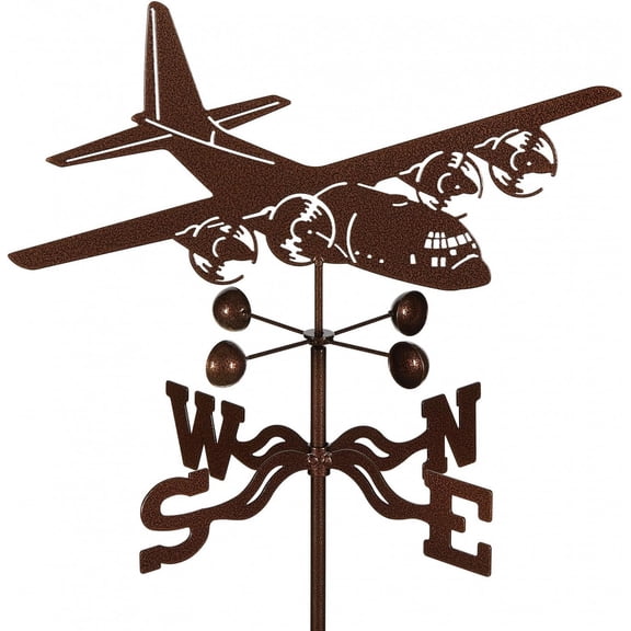 EZ Vane C-130 Airplane Weathervane — Post Mount, Wind Cups, Antique Copper Finish, Steel with Durable Triple Powder Coating, Handcrafted in USA