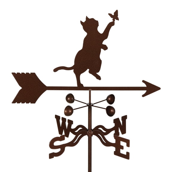 EZ Vane Cat & Butterfly Weathervane — Garden Mount, Wind Cups, Antique Copper Finish, Steel with Durable Triple Powder Coating, Handcrafted in USA