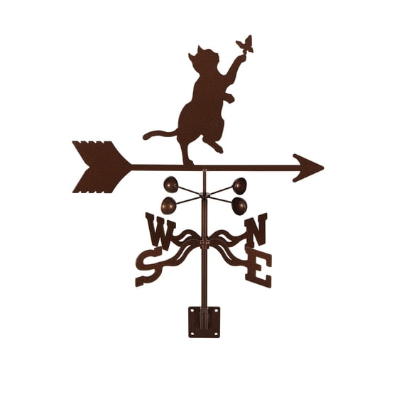 EZ Vane Cat & Butterfly Weathervane — Post Mount, Wind Cups, Antique Copper Finish, Steel with Durable Triple Powder Coating, Handcrafted in USA