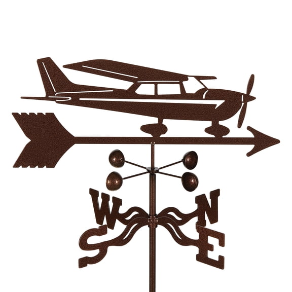 EZ Vane Cessna Airplane Weathervane — Deck Mount, Wind Cups, Antique Copper Finish, Steel with Durable Triple Powder Coating, Handcrafted in USA