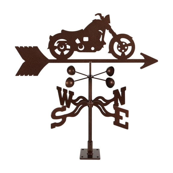 EZ Vane Classic Motorcycle Weathervane — Deck Mount, Wind Cups, Antique Copper Finish, Steel with Durable Triple Powder Coating, Handcrafted in USA