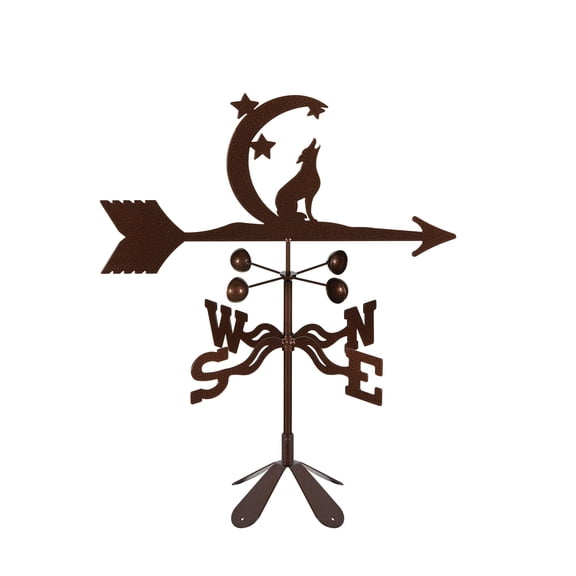 EZ Vane Coyote Moon & Stars Weathervane — 4-Sided Mount, Wind Cups, Antique Copper Finish, Steel with Durable Triple Powder Coating, Handcrafted in USA