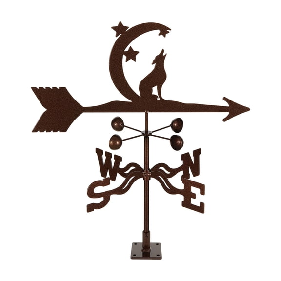 EZ Vane Coyote Moon & Stars Weathervane — Deck Mount, Wind Cups, Antique Copper Finish, Steel with Durable Triple Powder Coating, Handcrafted in USA