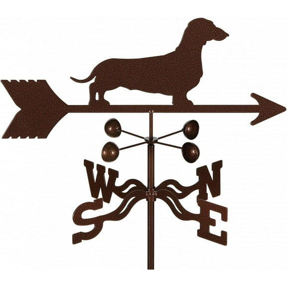 EZ Vane Dachshund Dog Weathervane — 4-Sided Mount, Wind Cups, Antique Copper Finish, Steel with Durable Triple Powder Coating, Handcrafted in USA