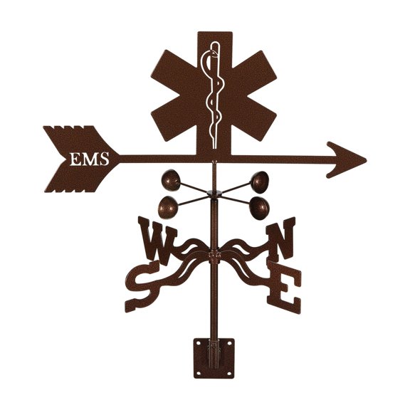 EZ Vane EMS Weathervane — Post Mount, Wind Cups, Antique Copper Finish, Steel with Durable Triple Powder Coating, Handcrafted in USA