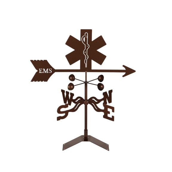 EZ Vane EMS Weathervane — Roof Mount, Wind Cups, Antique Copper Finish, Steel with Durable Triple Powder Coating, Handcrafted in USA