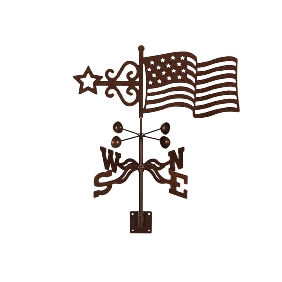 EZ Vane USA Flag Weathervane — Post Mount, Wind Cups, Antique Copper Finish, Steel with Durable Triple Powder Coating, Handcrafted in USA