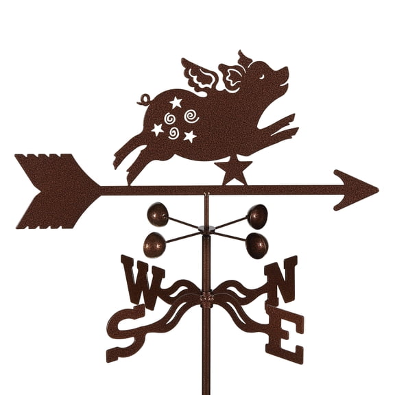 EZ Vane Flying Pig Weathervane — Roof Mount, Wind Cups, Antique Copper Finish, Steel with Durable Triple Powder Coating, Handcrafted in USA